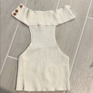 ARE YOU AM I Ribbed Cream Off-Shoulder Crop Top